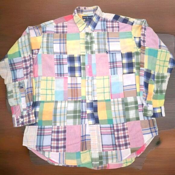 Ralph Lauren Mens Button Down Long Sleeve VTG Blake Patchwork Shirt Size XL - Picture 2 of 6